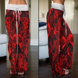 Red Skull Smoke Women's High-waisted Wide Leg Pants