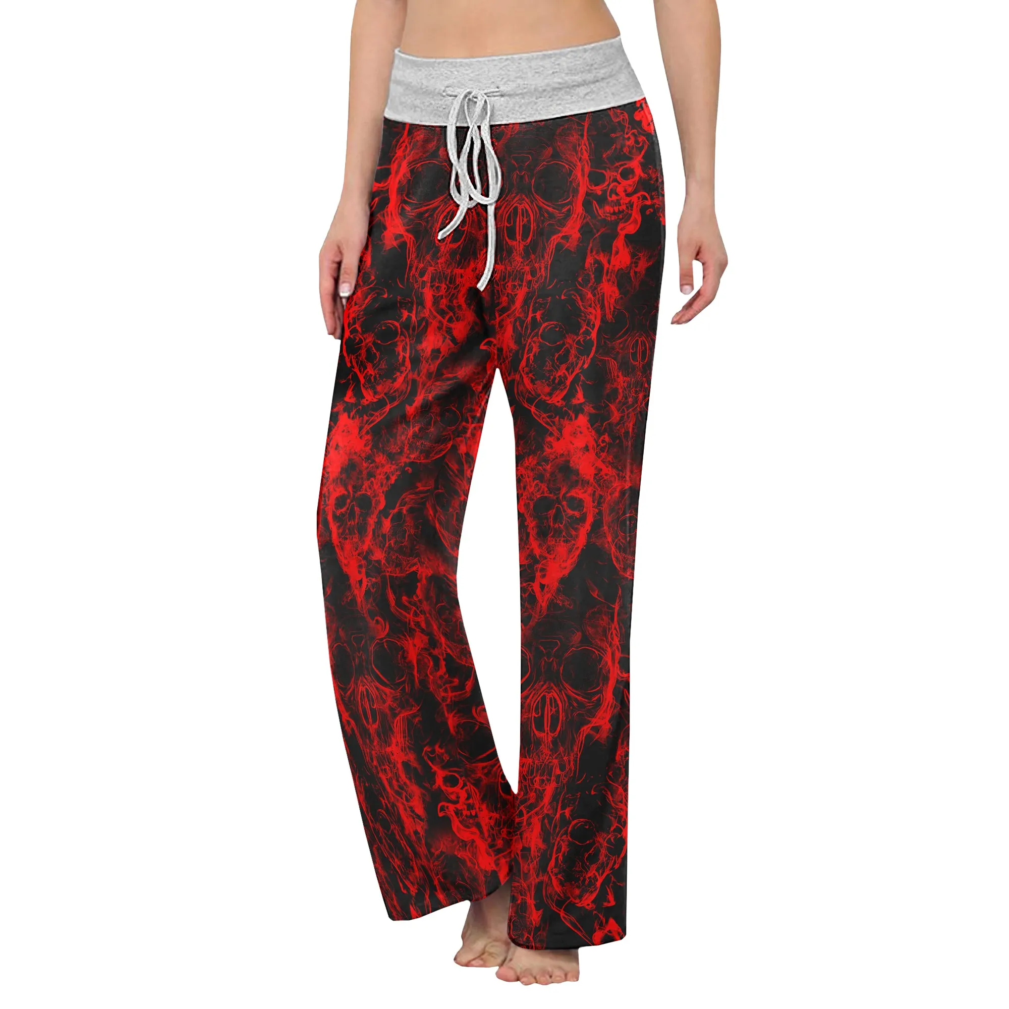 Red Skull Smoke Women's High-waisted Wide Leg Pants