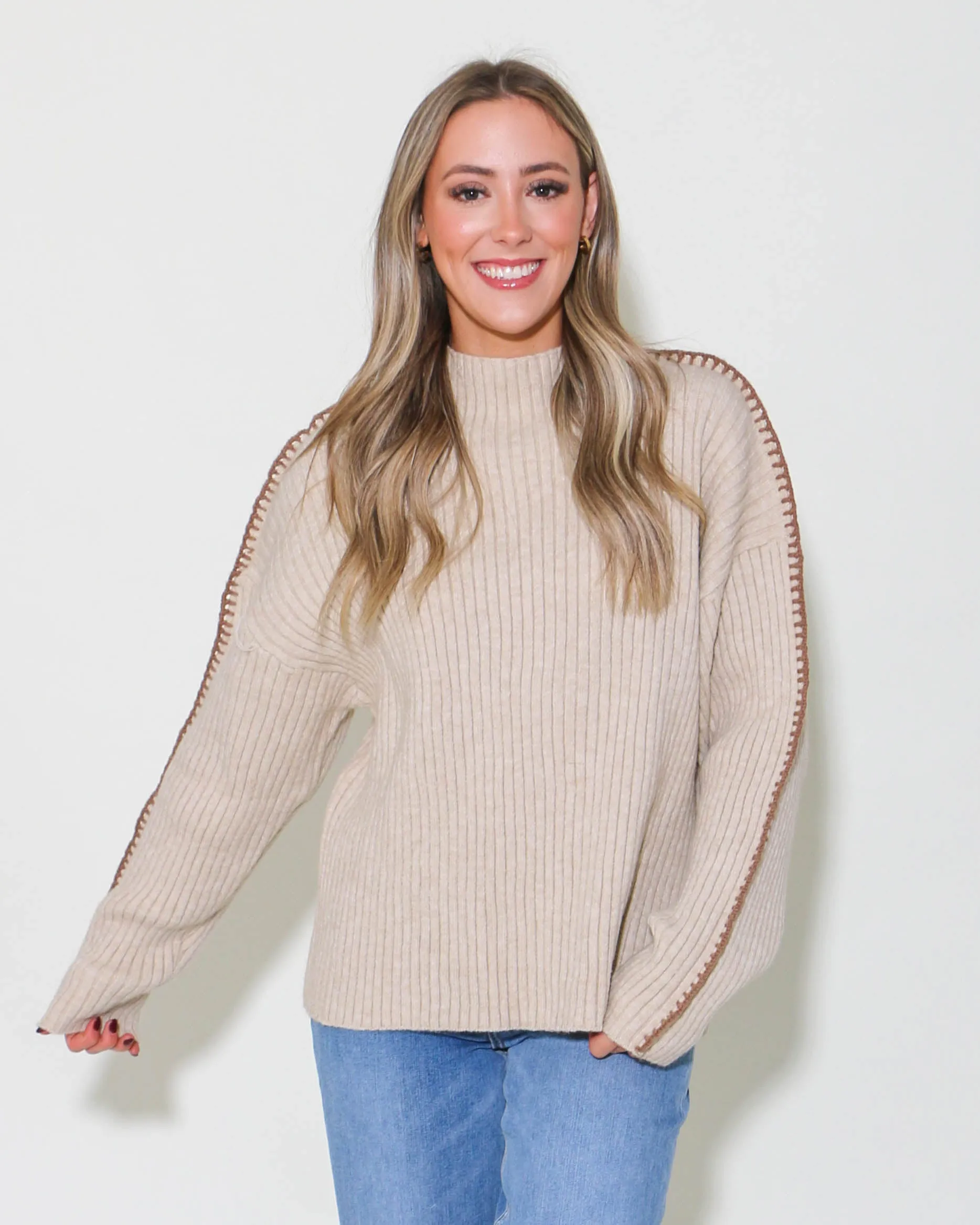 Ribbed Contrast Knit Sweater