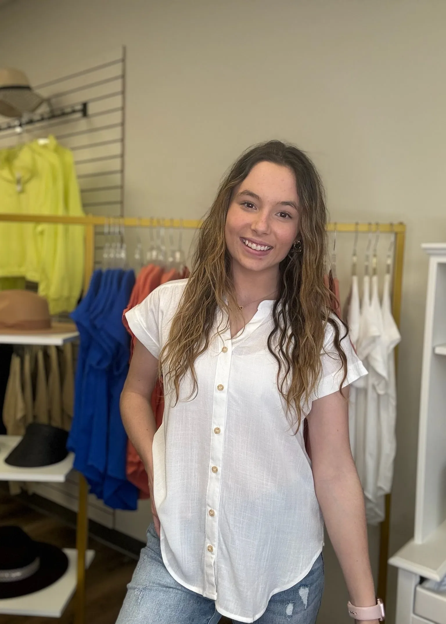 Rolled Sleeve Button Down Top