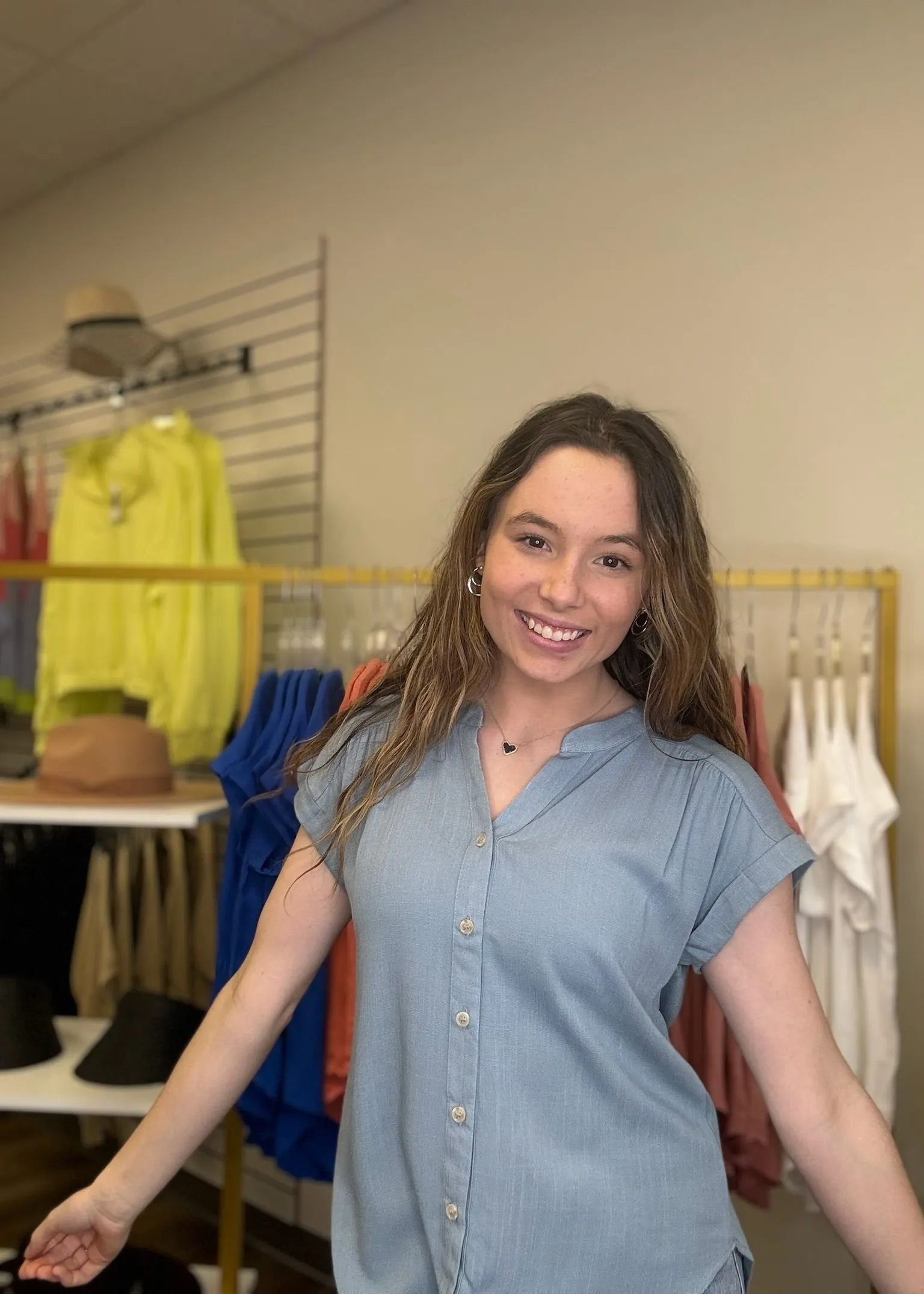 Rolled Sleeve Button Down Top