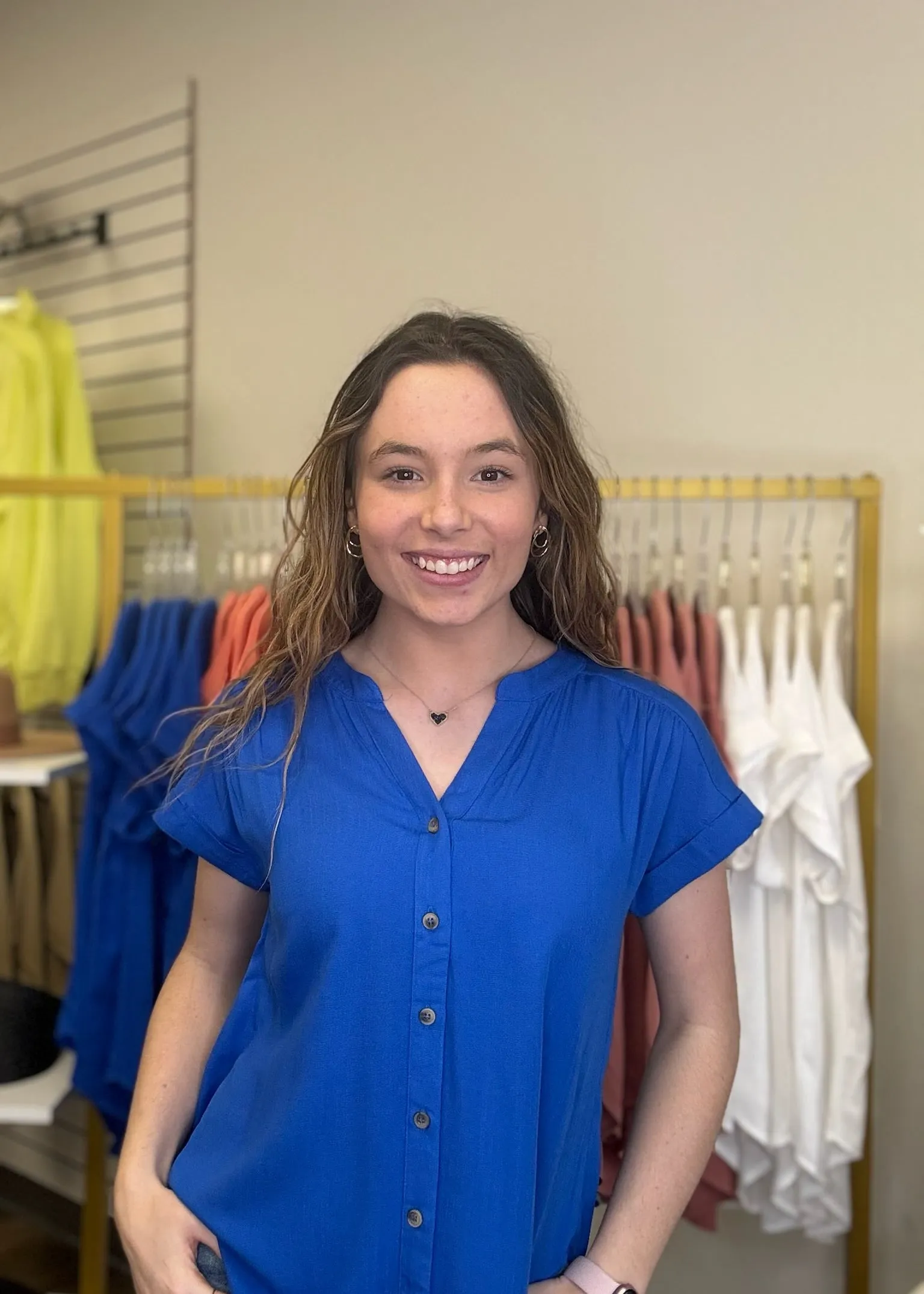 Rolled Sleeve Button Down Top