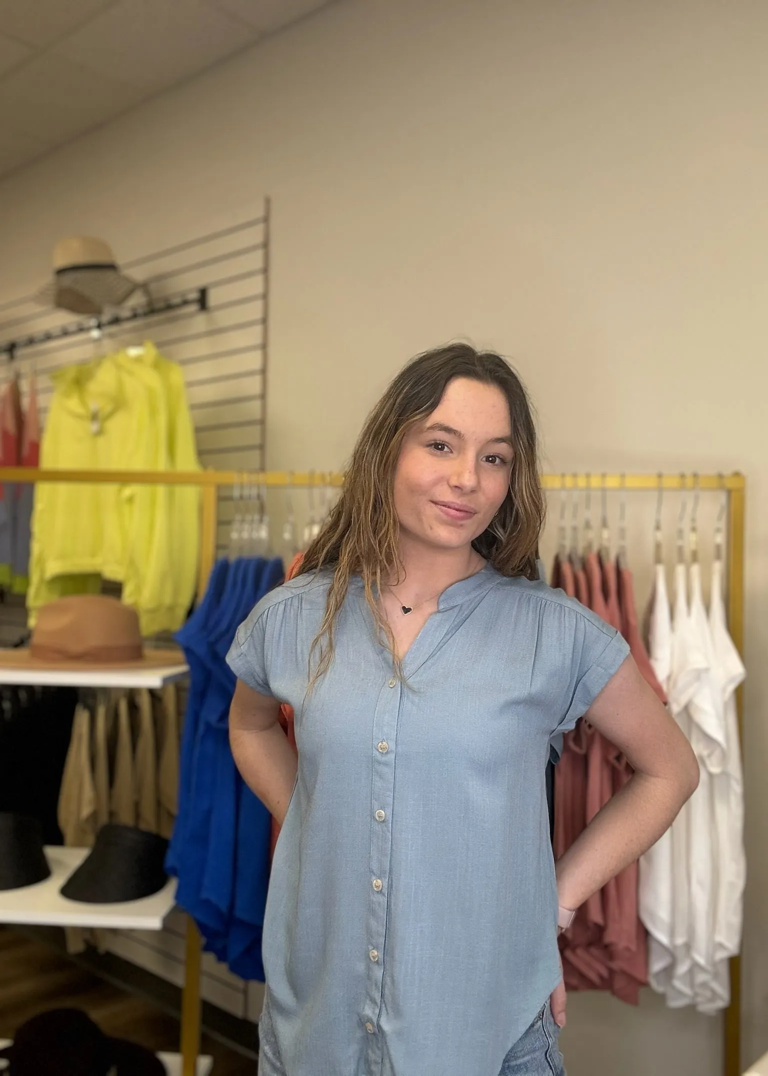 Rolled Sleeve Button Down Top