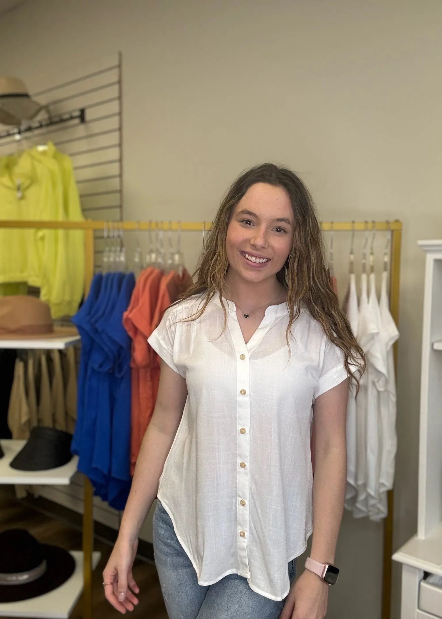 Rolled Sleeve Button Down Top