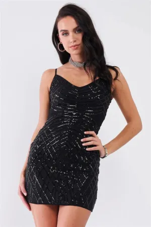 Secret Society Black Sequin Pattern Mini Dress
