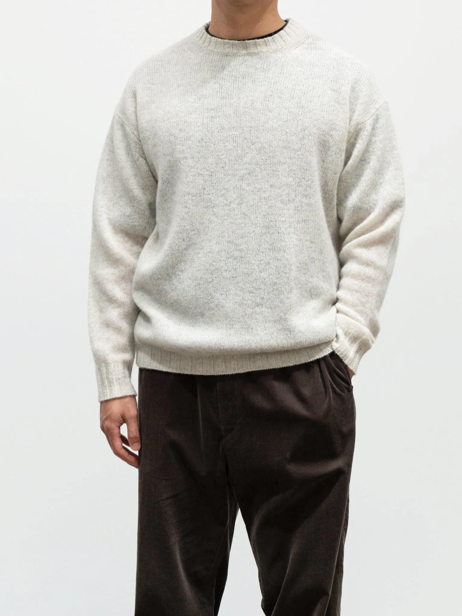Shetland Wool Cashmere Knit Pullover - Top White