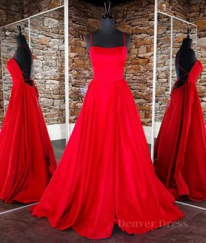 Simple red satin long prom dress red backless long evening dress