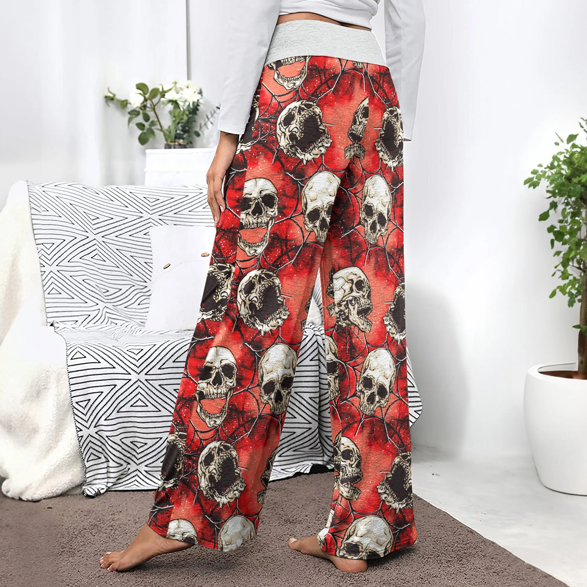 Skull Abstract Gothic Women's High-waisted Wide Leg Pants