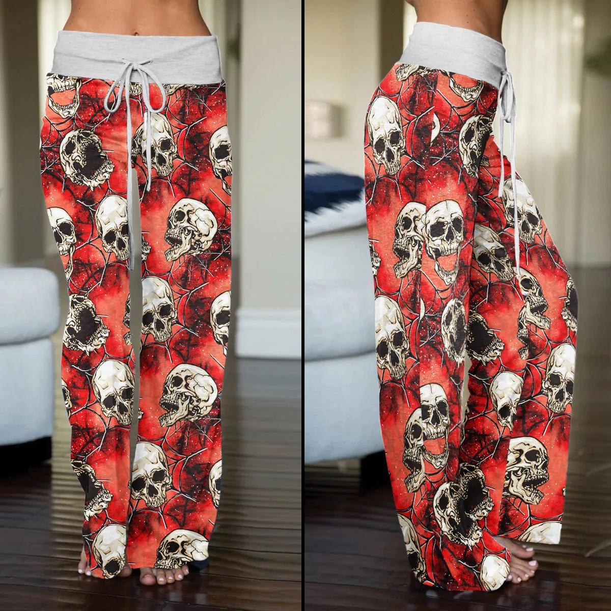 Skull Abstract Gothic Women's High-waisted Wide Leg Pants