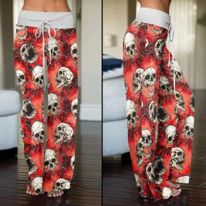 Skull Abstract Gothic Women's High-waisted Wide Leg Pants