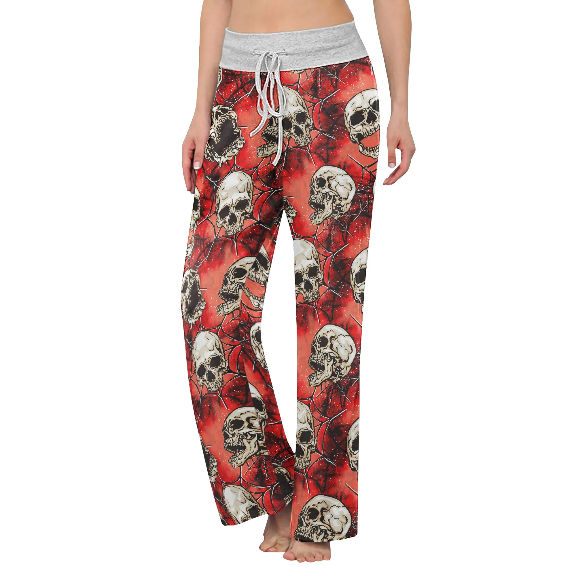 Skull Abstract Gothic Women's High-waisted Wide Leg Pants
