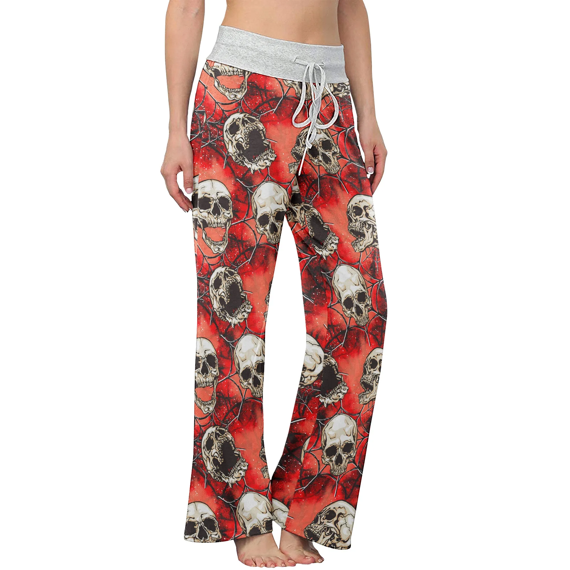 Skull Abstract Gothic Women's High-waisted Wide Leg Pants