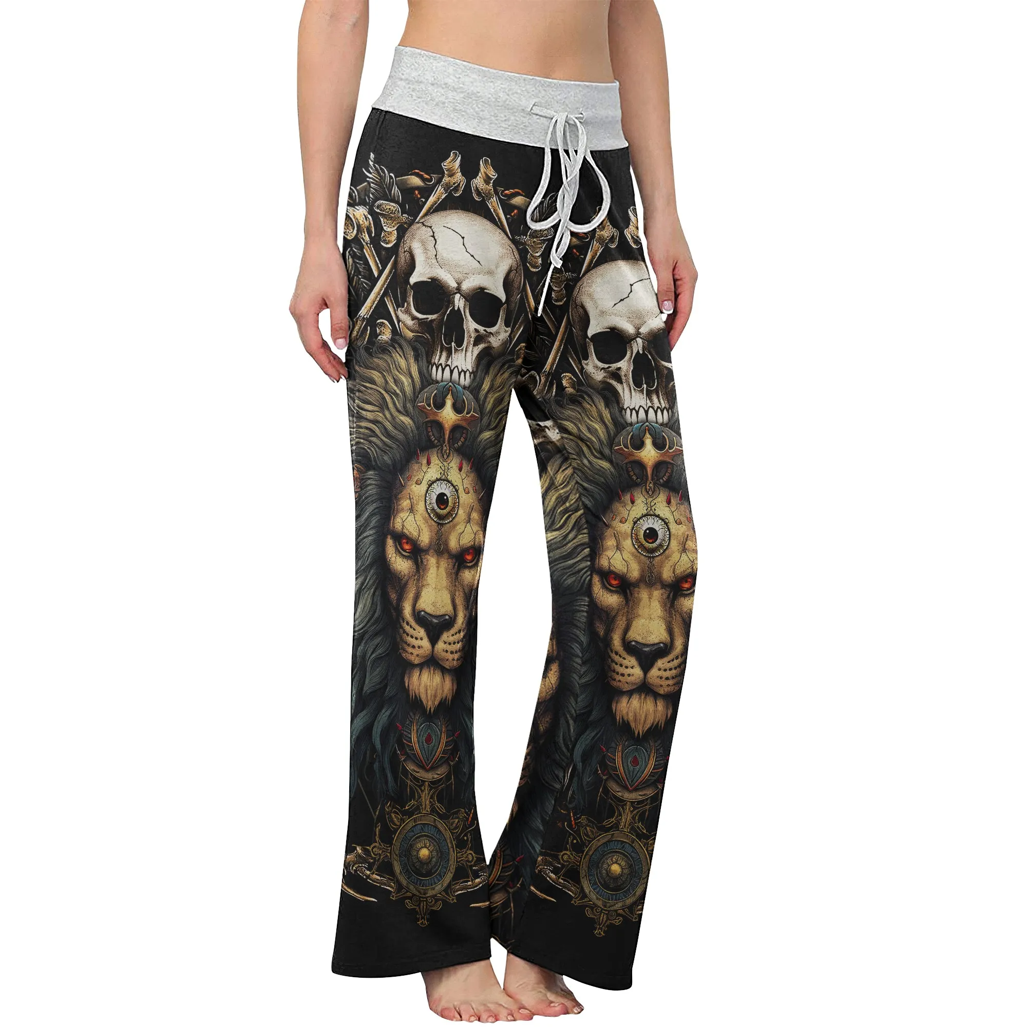 Skull King Lion Art Women's High-waisted Wide Leg Pants
