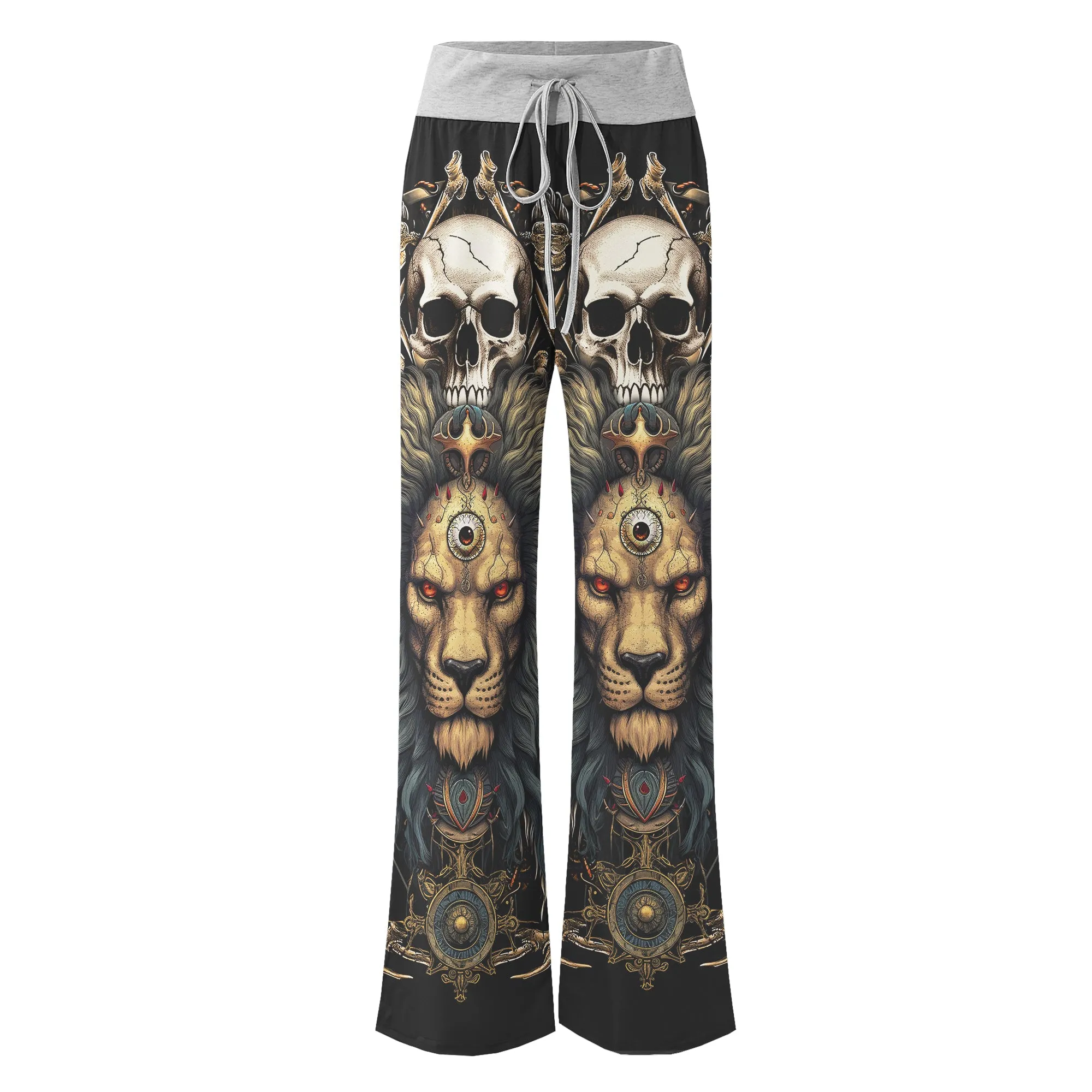 Skull King Lion Art Women's High-waisted Wide Leg Pants