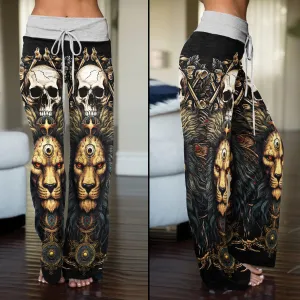 Skull King Lion Art Women's High-waisted Wide Leg Pants