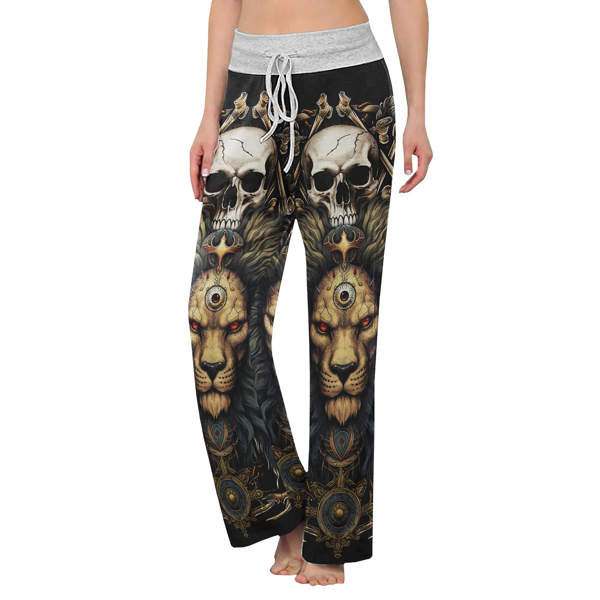 Skull King Lion Art Women's High-waisted Wide Leg Pants