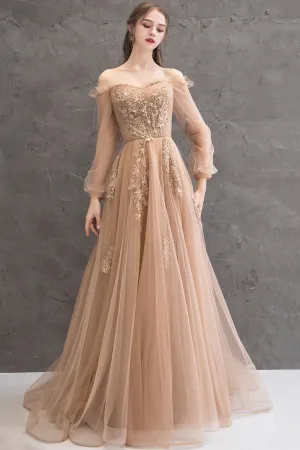 solvbao Elegant Tulle Lace Long Prom Dresses, A-Line Formal Evening Dresses