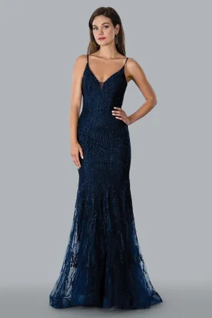 Stella Couture 23140 Long Fitted Crystal Lace Mermaid Prom Dress Backless Formal Gown Corset