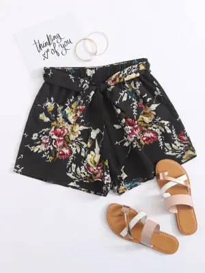 Tie Waist Floral Print Shorts