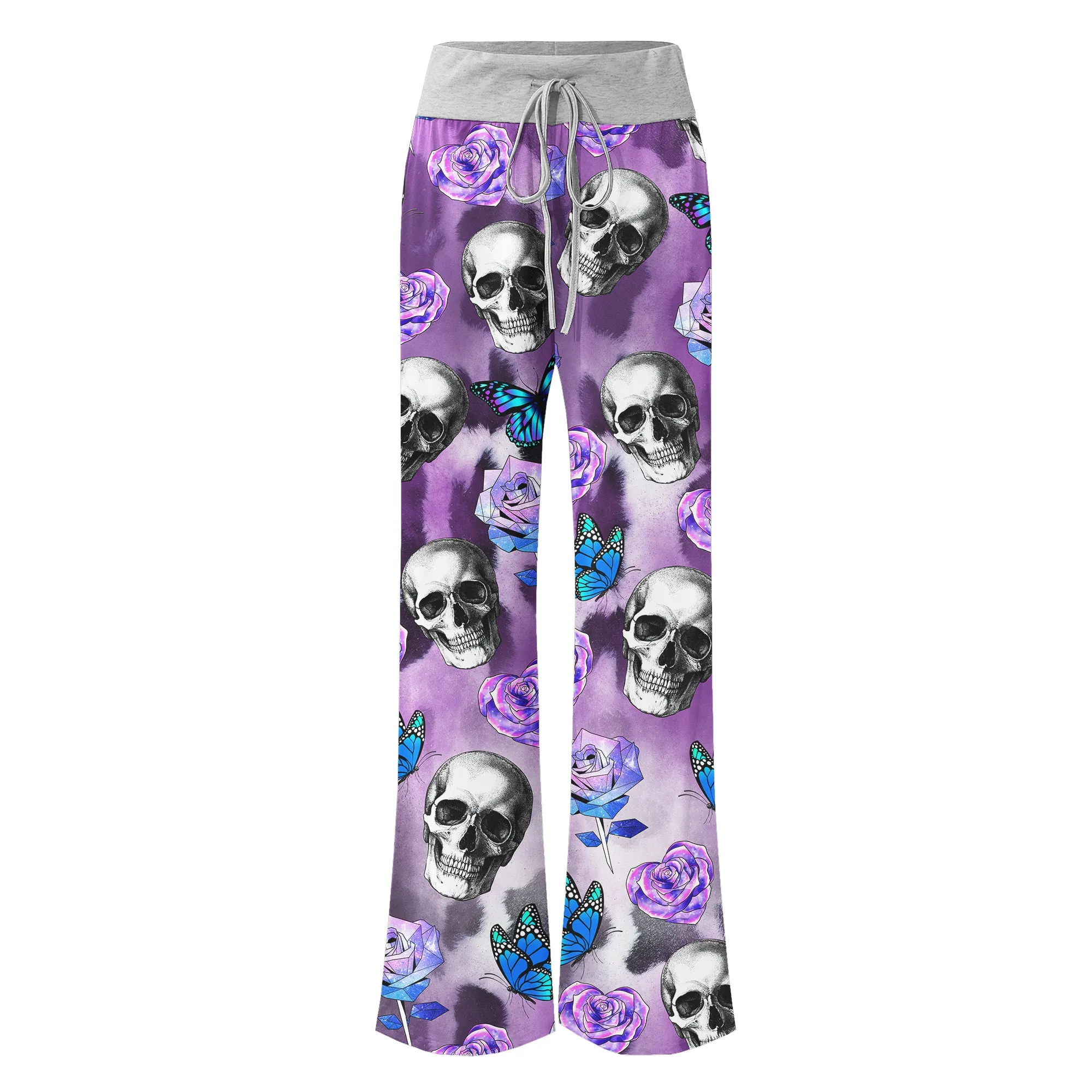 Violet Skull Butterfly Women's High-waisted Wide Leg Pants