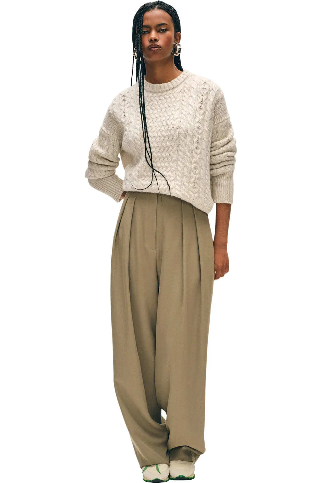White & Warren Cashmere Blend Fisherman Sweater in Ivory