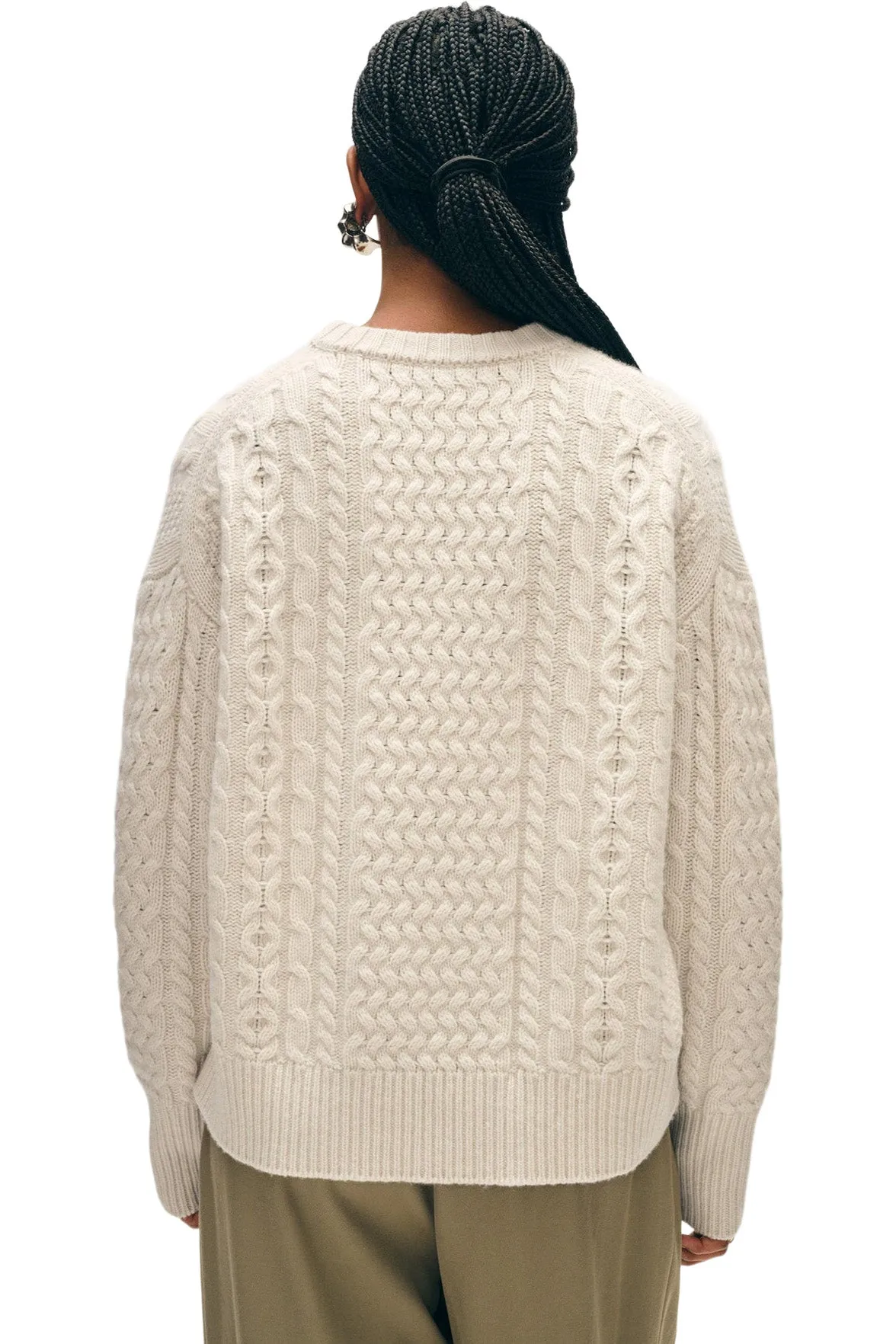 White & Warren Cashmere Blend Fisherman Sweater in Ivory