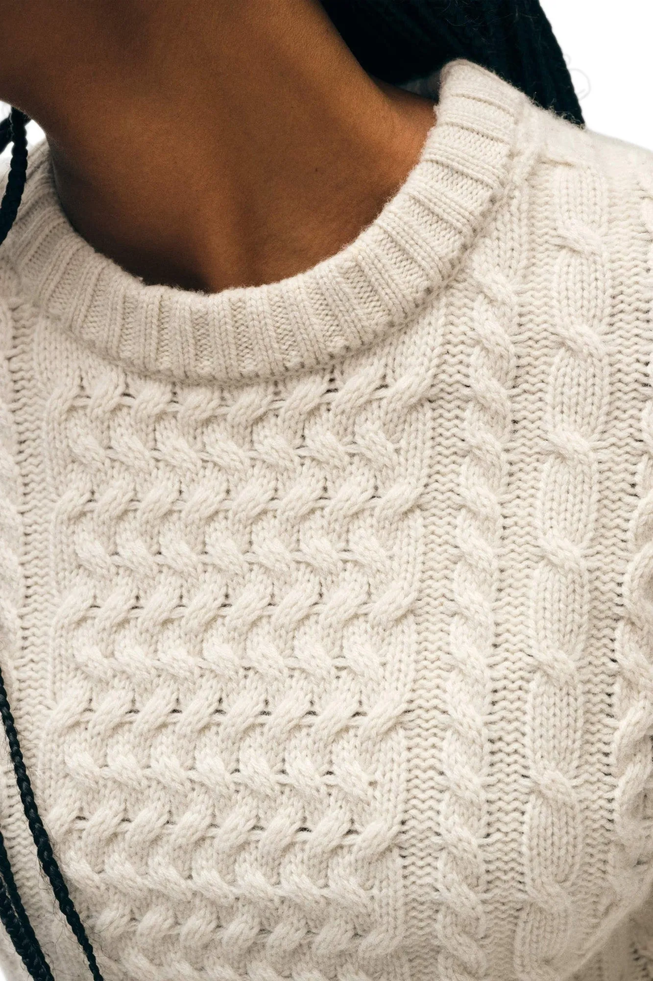 White & Warren Cashmere Blend Fisherman Sweater in Ivory