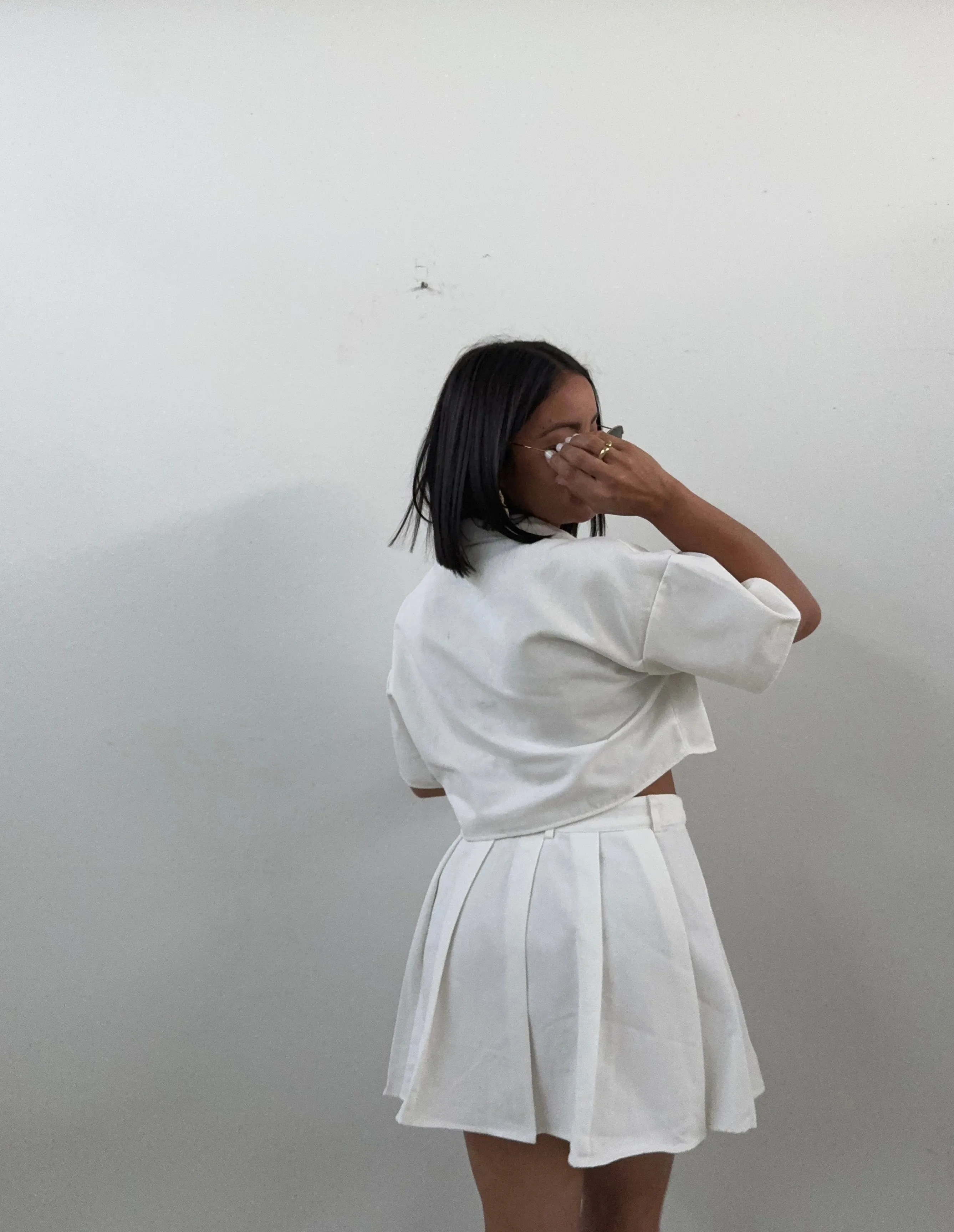 White Pleated Skirt & Crop Top