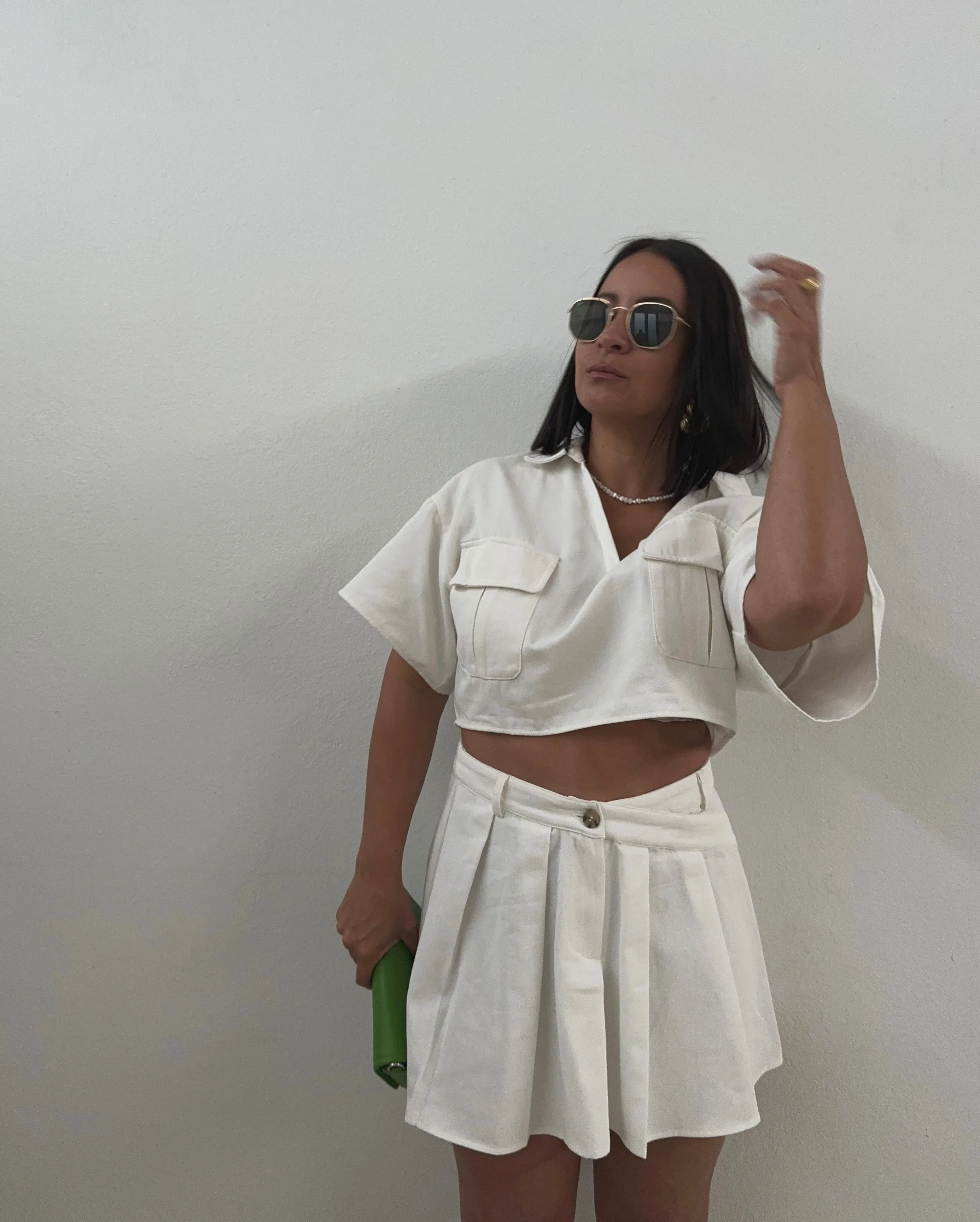 White Pleated Skirt & Crop Top