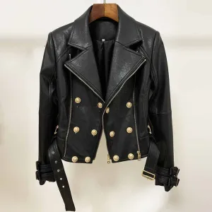 Women Zipper Leather Jacket Moto Biker Blazer